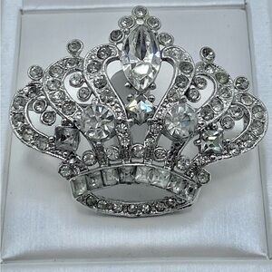 Vintage Mid Century Large Majestic Royal Crown Fairytale Rhinestone Brooch